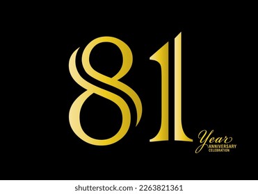 81 years anniversary celebration logotype gold color vector, 81th birthday logo,81 number, anniversary year banner, anniversary design elements for invitation card and poster. number design vector