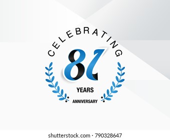 81 Years Anniversary celebration logotype , using combination blue and black colored font with laurel, isolated on white background