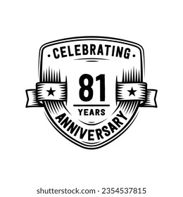 81 years anniversary celebration shield design template. 81st anniversary logo. Vector and illustration.