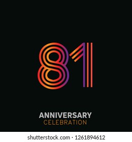 81 years anniversary design template Vector and illustration, collaboration between purple and rainbow with a dark background