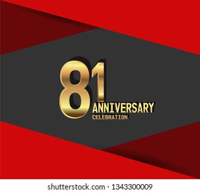 81 years Anniversary gold font with red fold on above and below font
