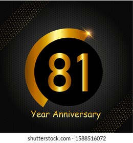 81 years anniversary golden color with circle ring isolated on black background for anniversary 