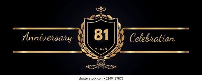 81 years anniversary golden laurel wreath. Anniversary celebration template design for booklet, leaflet, magazine, birthday party, banner, web, greeting card.