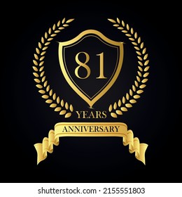 81 years anniversary golden laurel wreath, Anniversary label set, Vector set of anniversary golden signs logo, 81 anniversary luxury design template vector