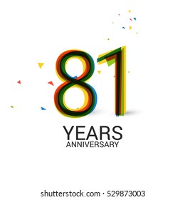 81 Years Anniversary. Layered and Colorful. Logo Celebration Isolated on White Background 