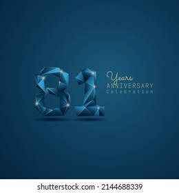 81 years anniversary logotype with blue low poly style. Vector Template Design Illustration.