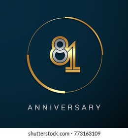 81 Years Anniversary Logotype with  Gold and Silver Multi Linear Number in a Golden Circle , Isolated on Dark Background