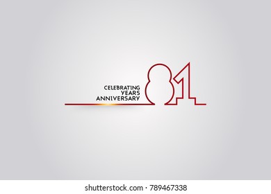  81 Years Anniversary logotype with red colored font numbers made of one connected line, isolated on white background for company celebration event, birthday