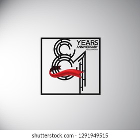 81 years anniversary template flat style with square and red ribbon