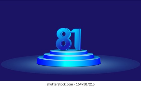 Ilustración de diseño de plantillas vectoriales de 81 años. Blue 3d Números con escenario de podio para celebración