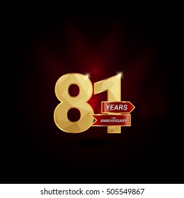81 Years Golden Anniversary Logo Celebration with Red Ribbon, the Number using Low Poly Design