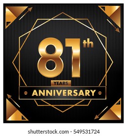 81 years golden anniversary logo celebration with ring and ribbon. Greeting card and cover template.
