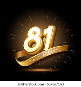 81 years golden anniversary logo celebration with firework and ribbon