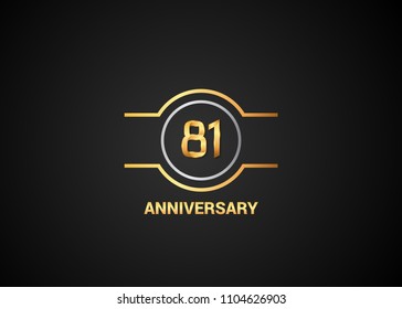 81 years golden anniversary with silver circle isolated on black background for celebration event
