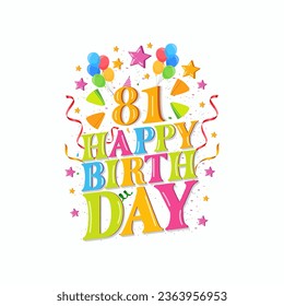 81 years happy birthday logo with balloons, vector illustration 81st Birthday Celebration design