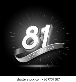 81 years silver anniversary logo celebration with firework and ribbon