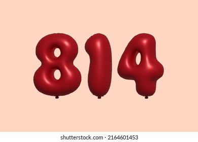 814 globo 3d número hecho de renderización 3d de globo metálico realista. Globos 3D de helio rojo para la venta decoración Fiesta Cumpleaños, Celebración de Aniversario, Fiesta de la Boda. Ilustración del vector