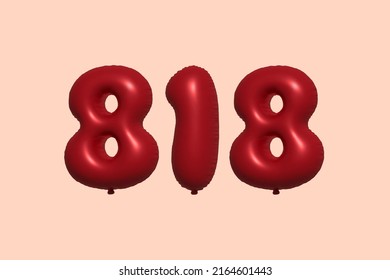 818 3d number balloon made of realistic metallic air balloon 3d rendering. 3D Red helium balloons for sale decoration Party Birthday, Celebrate anniversary, Wedding Holiday. Vector illustration