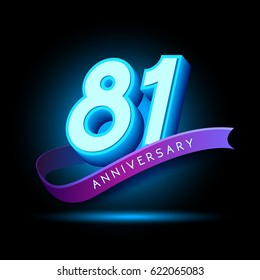81st Anniversary 3D text with glow effect .celebration vector template design
