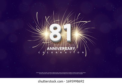 Antecedentes del 81° aniversario con ilustraciones de números blancos frente a los fuegos artificiales que explotan.