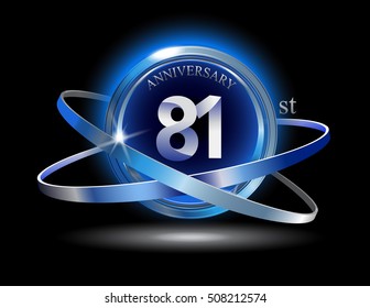 81st anniversary with blue ring on black background