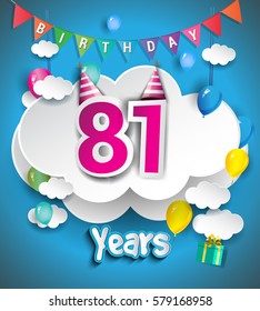 81st Anniversary Celebration Design Clouds Balloons Stock Vector ...