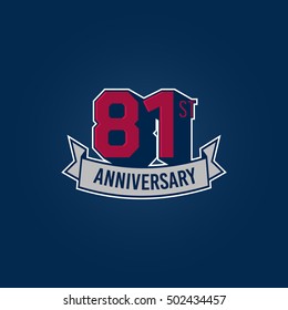 81st Anniversary Celebration Logo using 3d Number, Red Colored Isolated in Blue Background. Retro Style 