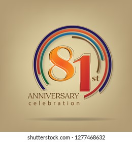 81st Anniversary colorful with brown background, for greeting cards