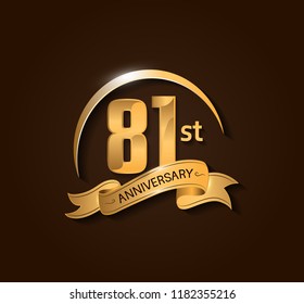 81st Anniversary design logotype. Anniversary logo design with swoosh and elegance golden ribbon. Vector template for use celebration, invitation card, and greeting card