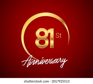 81st anniversary golden color with circle ring isolated on red background for anniversary celebration event.