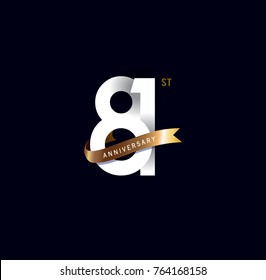 81st anniversary logo with gold ribbon. template design for web, game ,Creative poster, booklet, leaflet, flyer, magazine, invitation card