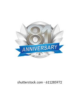 81st Anniversary logo with silver wreath, silver number, blue ribbon