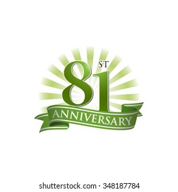 81st anniversary ribbon logo with green rays of light
