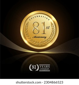 81st gold anniversary celebration logo with golden color and laurel wreath vector design.