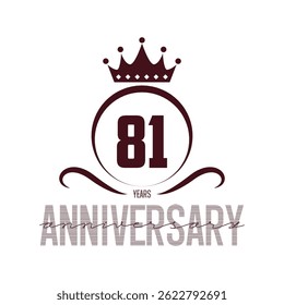 81st golden anniversary logo, 81 years anniversary celebration with ring and ribbon, Golden anniversary laurel wreath design.