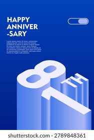 81st Modern anniversary poster template featuring a bold 3d isometric number on a vibrant blue background.