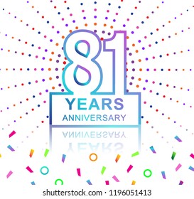 81st years anniversary celebration with colorful design with fireworks  and colorful confetti isolated on white background. for birthday celebration.