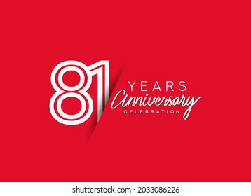 81st Years Anniversary celebration logo, flat design isolated on red background.