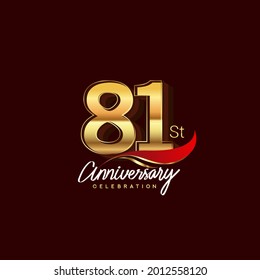 81st years anniversary celebration logotype. Anniversary logo with red feather and golden color isolated on elegant background, vector design for celebration, invitation card, and greeting card