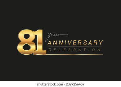 81st years anniversary celebration logotype. Anniversary logo with golden and silver color isolated on black background, vector design for celebration, invitation card, and greeting card.