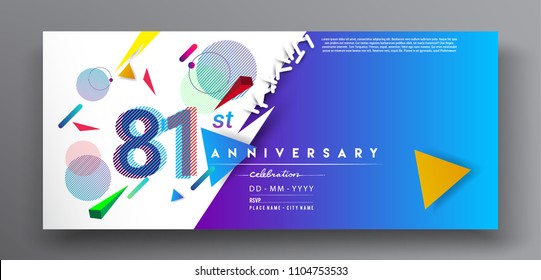 81st years anniversary logo, vector design birthday celebration with colorful geometric background and circles shape.