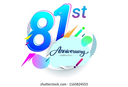 81st years anniversary logo, vector design birthday celebration with colorful geometric background, isolated on white background.