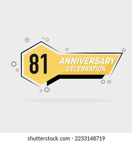 81st years anniversary logo, vector design with yellow geometric shape with gray background .