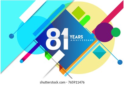 81st years anniversary logo, vector design birthday celebration with colorful geometric isolated on white background.