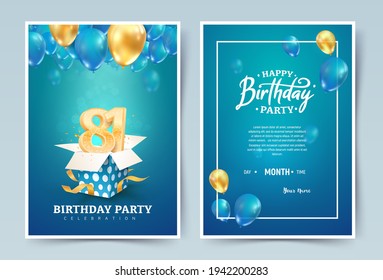 81st years birthday vector invitation double card. Eighty one
years wedding anniversary celebration brochure. Template of invitational for print on blue background