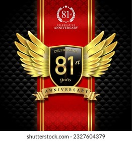 81st years celebration anniversary logo vector isolated on dark red and black luxury background
