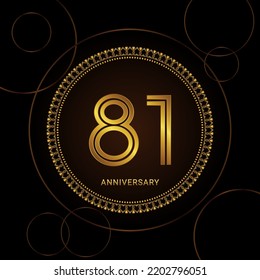 81th Anniversary Celebration with golden text and ring, Golden anniversary vector template