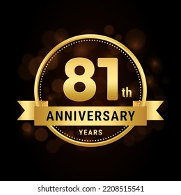 81th anniversary, anniversary celebration template design with gold ribbon. Logo vector illustration