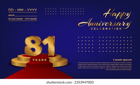 81th anniversary celebration vector template with 3D numbers style and golden stage, Vector template