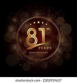 81th anniversary logo with gold double line style decorated with glitter and confetti Vector EPS 10